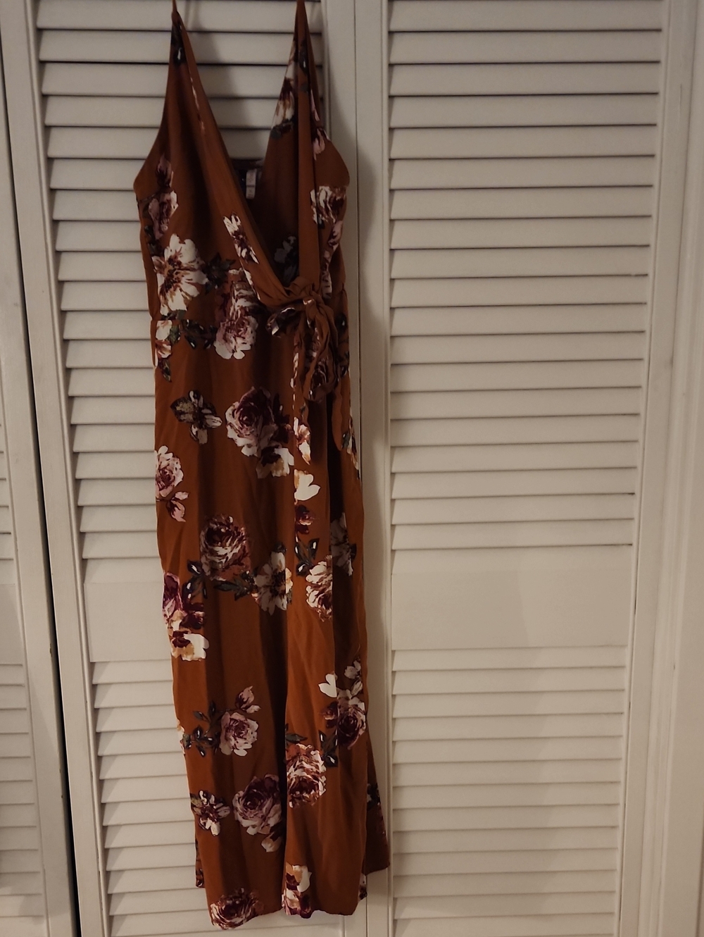 Floral Faux Wrap jumpsuit Rust.